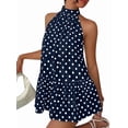 thumbnail image 2 of Women's Mini Halter Short Dresses Line Polka Dot Petite Sundress Dress for Summer Navy Blue L, 2 of 10