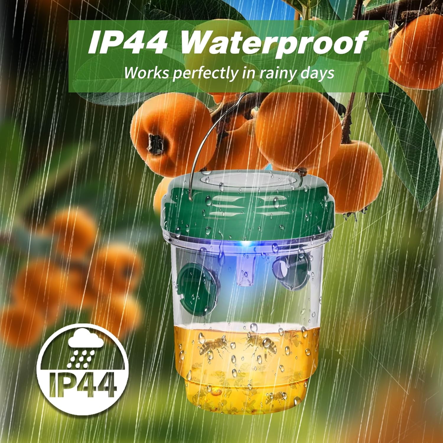 4 Pack Wasp Traps Outdoor Hanging, Solar Bee Trap for Outside with LED Light, Reusable Solar Powered Insect Traps for Garden, Patio, Porch, Backyard, Green