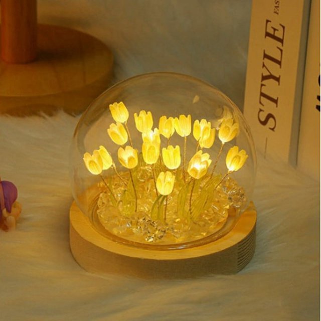 Luz de Noche de Tulipanes Hecha a Mano DIY TulipáN NiñA Sala de Estar Luz de Noche Luz de Escritorio LáMpara de RomáNtico-Amarillo
