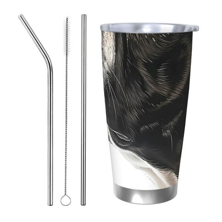 

Matuu Black And White Boston Terrier for 20oz Durable Thermal Cups Keep Drinks Cold and Hot Insulated Car Mug with Lid-Straw Three-piece Set