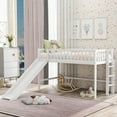 thumbnail image 2 of Twin Size Low Loft Bed with Slide and Built-in Ladder, House Loft Bed Frame with Full-Length Safety Guardrails for Kid Teens Bedroom, No Box Spring Needed, White, 2 of 7