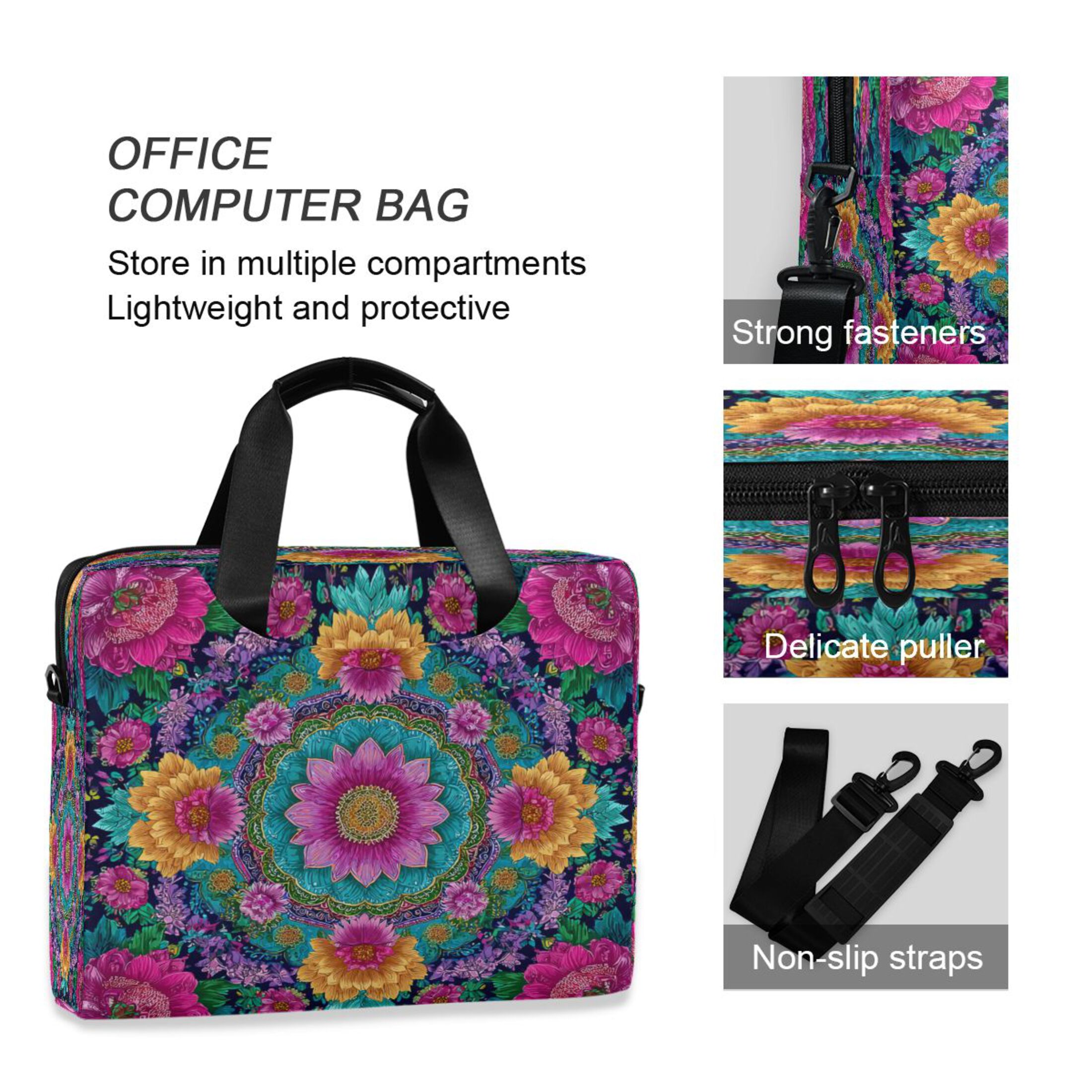 16" Laptop Tote Bag Laptop Sleeve Case Computer Briefcase for Work & Travel Colorful Delicate Floral