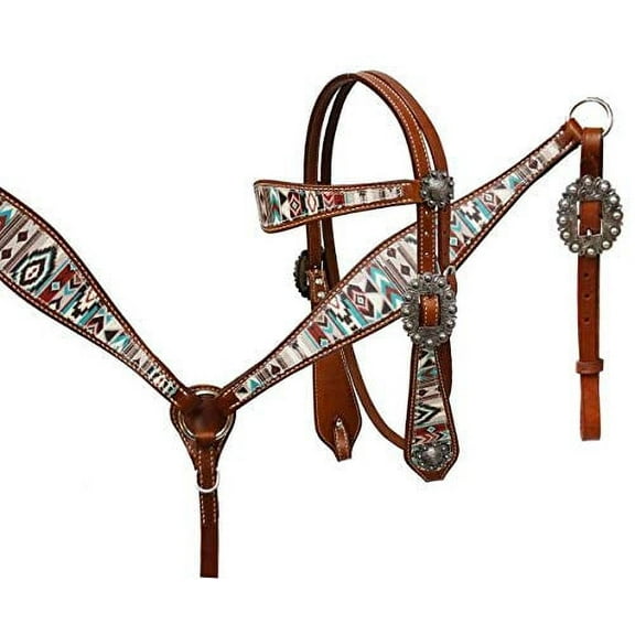 Showman Multi-Color Diamond Print Headstall & Breast Collar Set w/ Reins