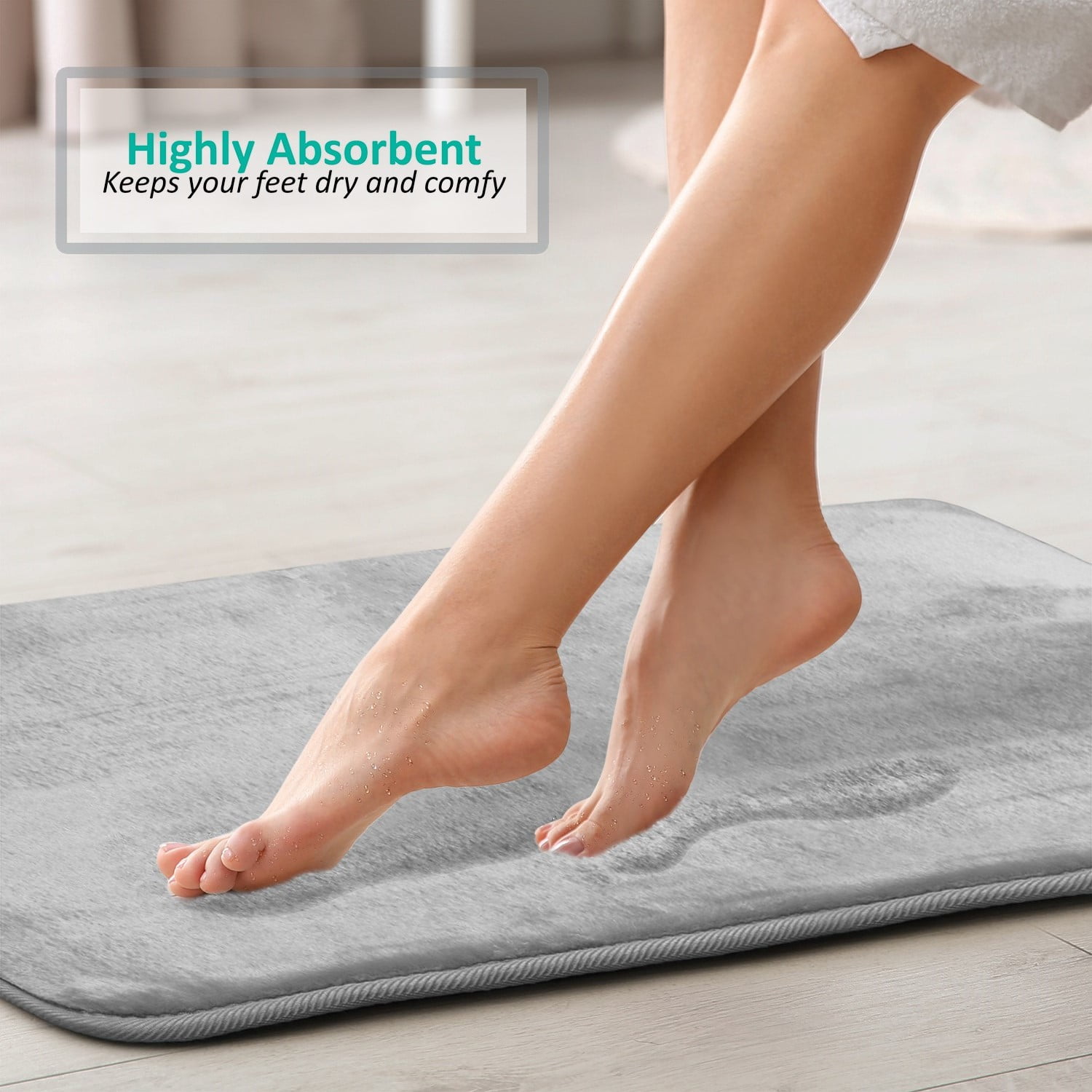 Clara Clark 2 Piece Premium Memory Foam Bathroom Mat Set, 17x24 Plus 20x32 Inch Bath Rugs, Silver