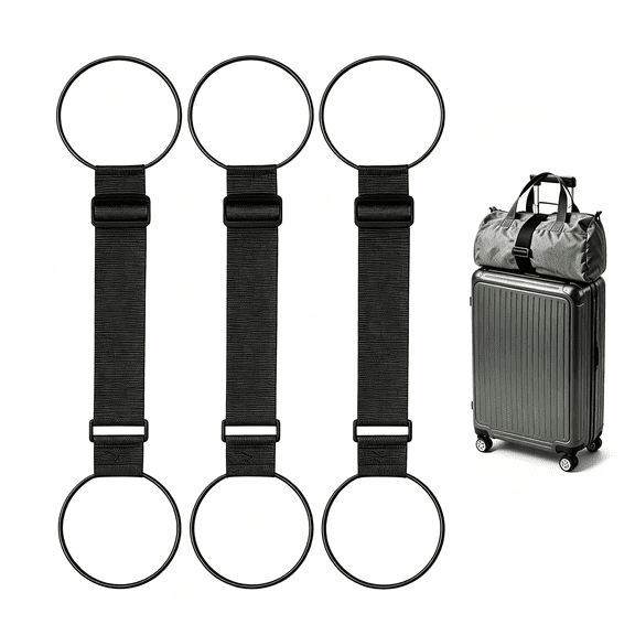 GASTROPOD Luggage Straps for Suitcases, Adjustable Luggage Connector Straps, Portable Luggage Attachment Strap, Elastic Loop, Handbag Backpack Fixing Belt for Suitcase Handle (3 Black)