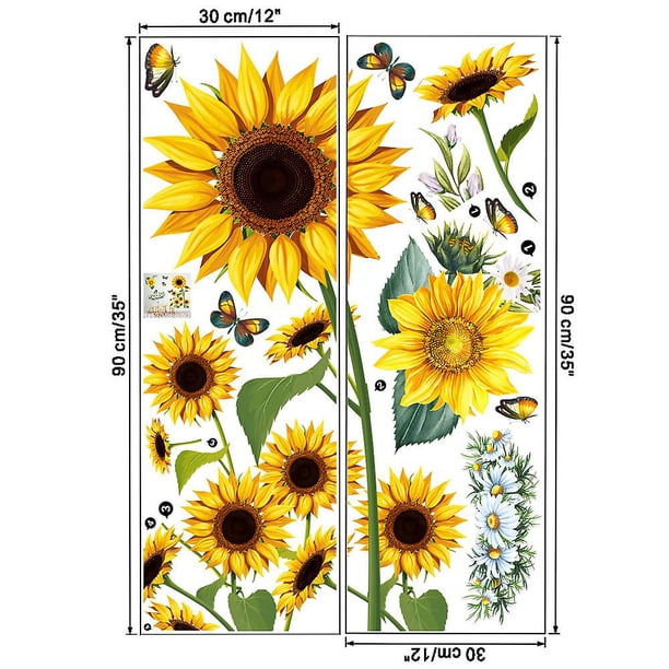 Decoración De Pared Con Girasoles: 27 Pegatinas De Girasoles Para Pared Con Mariposas 3D, Decoración De Guardería Con Girasoles, Calcomanías Extraíbles De Flores Amarillas Para Cocina, Baño Y Dormitor