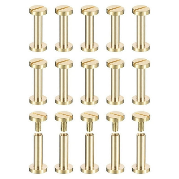 30Pack Brass Chicago Screws, 15x8mm Flat Head Screw Back Binding Post Nail Stud Rivets Fastener for DIY