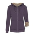 thumbnail image 2 of Savings Women's Thermal Sherpa Fleece Lined Hooded Coat Long Sleeve Zip up Kangaroo Pocket Solid Warm Jacket Purple,S, 2 of 6