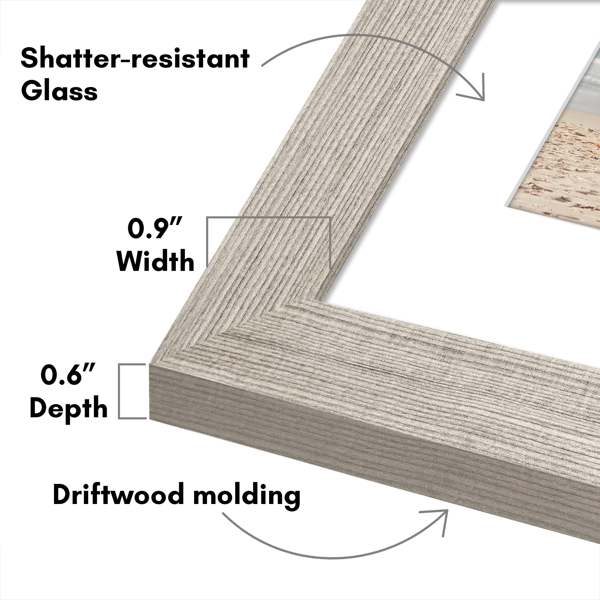 Americanflat 7 Pack Picture Frame with Shatter-Resistant Glass 11x14, 8x10, 5x7 Gallery Wall Signature - Driftwood
