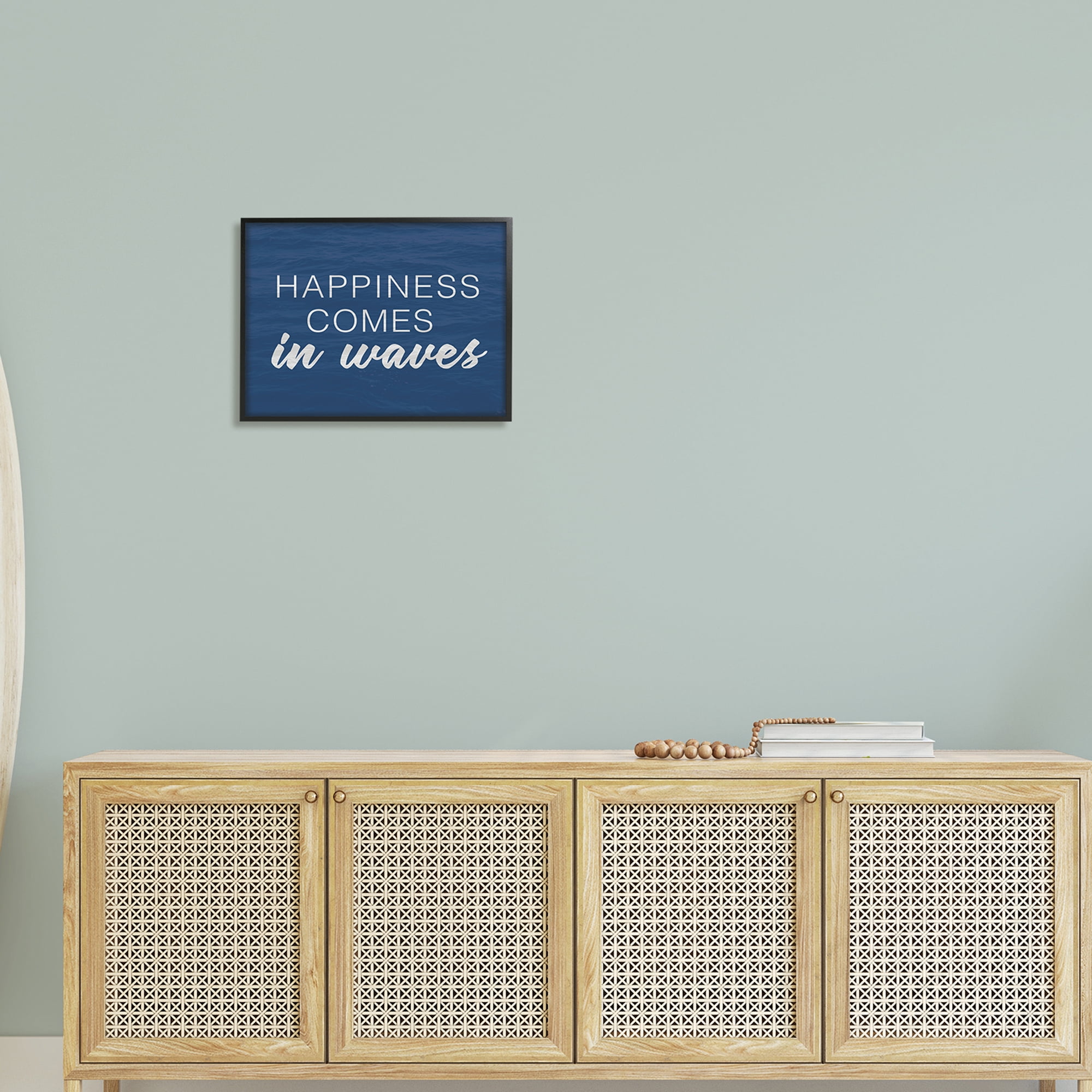 Stupell Industries Inspirational Happiness Comes in Waves Blue Coastal Waves,20 x 16, Design by Lux + Me Designs