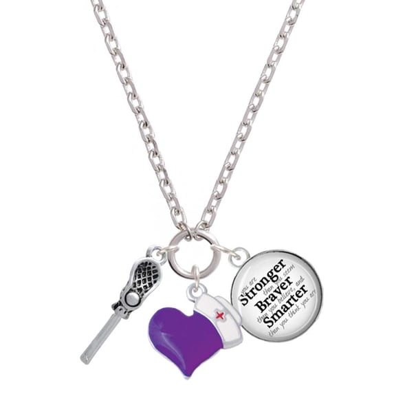 Delight Jewelry Silvertone 3-D Lacrosse Stick and Ball - Purple Heart Nurse Strong Zoe Necklace