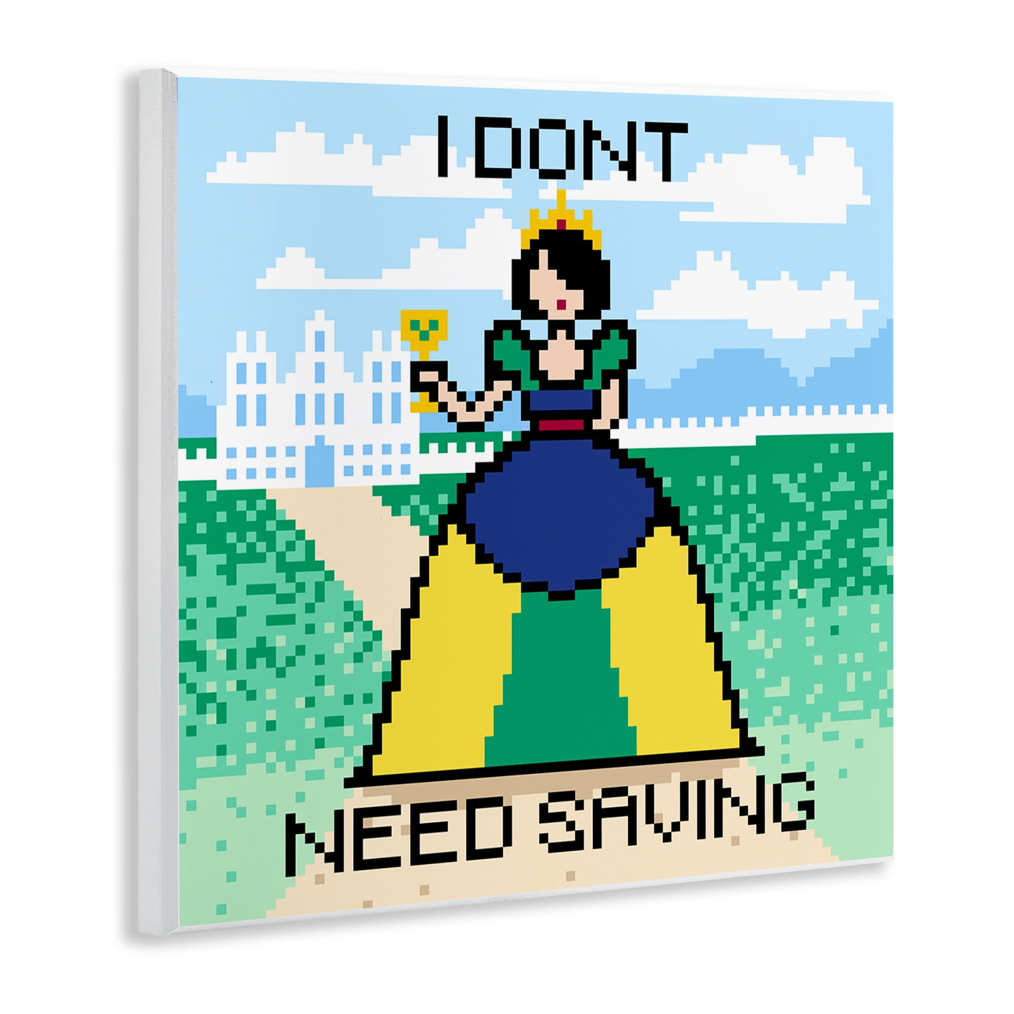 Stupell Industries Don't Need Saving Pixel Princess People Painting Unframed Art Print Wall Art, 12 x 12