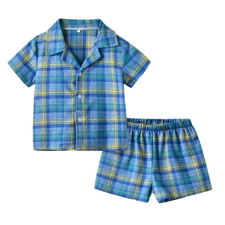 

CNGELG Kids Toddler Baby Girls Spring Summer Plaid Cotton Short Sleeve Sleepwear Pajamas Clothes