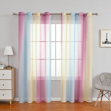 Lapalife Ombre Sheer Curtain 51 Inches Long for Bedroom Living Room 2 Panels Set, Gradient Print Grommet Top Rainbow Voile Window Drapes, 39''x 51''