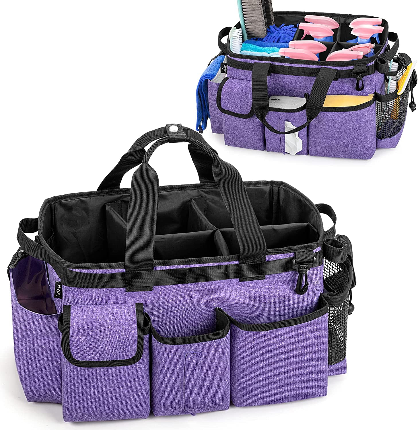 Wearable Cleaning Caddy Bag with 4 Foldable Dividers Cleaning Supply Tote
