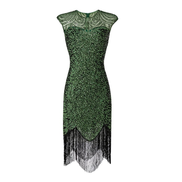 SZXZYGS Robes d'Été pour Femmes 2024 Vacances Longue Robe Vintage Années 1920 à Sequins Perles à Franges Soirée Robe à Rabat 2024