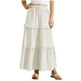thumbnail image 2 of Delliss Summer Women's Tiered Ruffle Drawstring Skirts Solid Color Ankle Length Skirts White L, 2 of 9