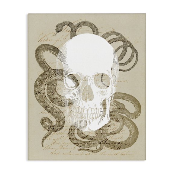 Stupell Industries Eclectic Skull & Snake Vintage Script Canvas Art, 16 x 20, by Lil' Rue