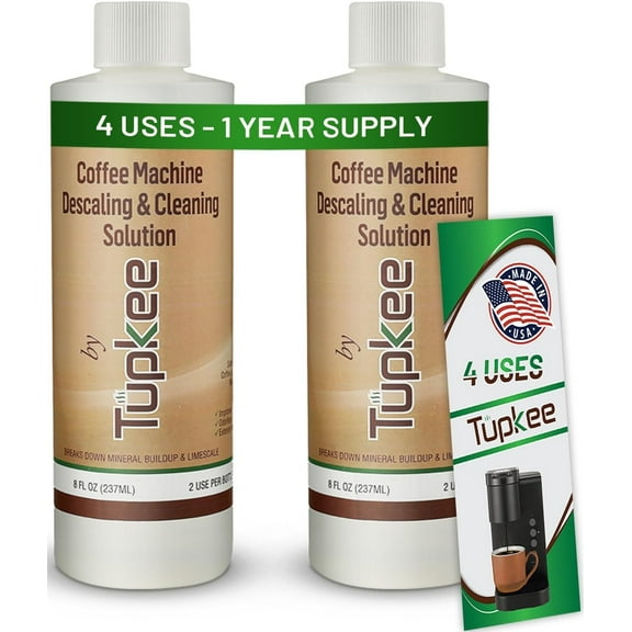 Tupkee Descaler 2 Pack, 2 Uses Per Bottle - Made in the USA - Universal Descaling Solution for Keurig, Nespresso, Delonghi and All Single Use Coffee and Espresso Machines