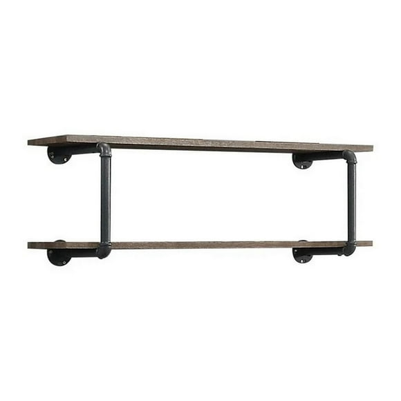 Étagère Murale Encadrée en Métal Antique, Marron et Gris