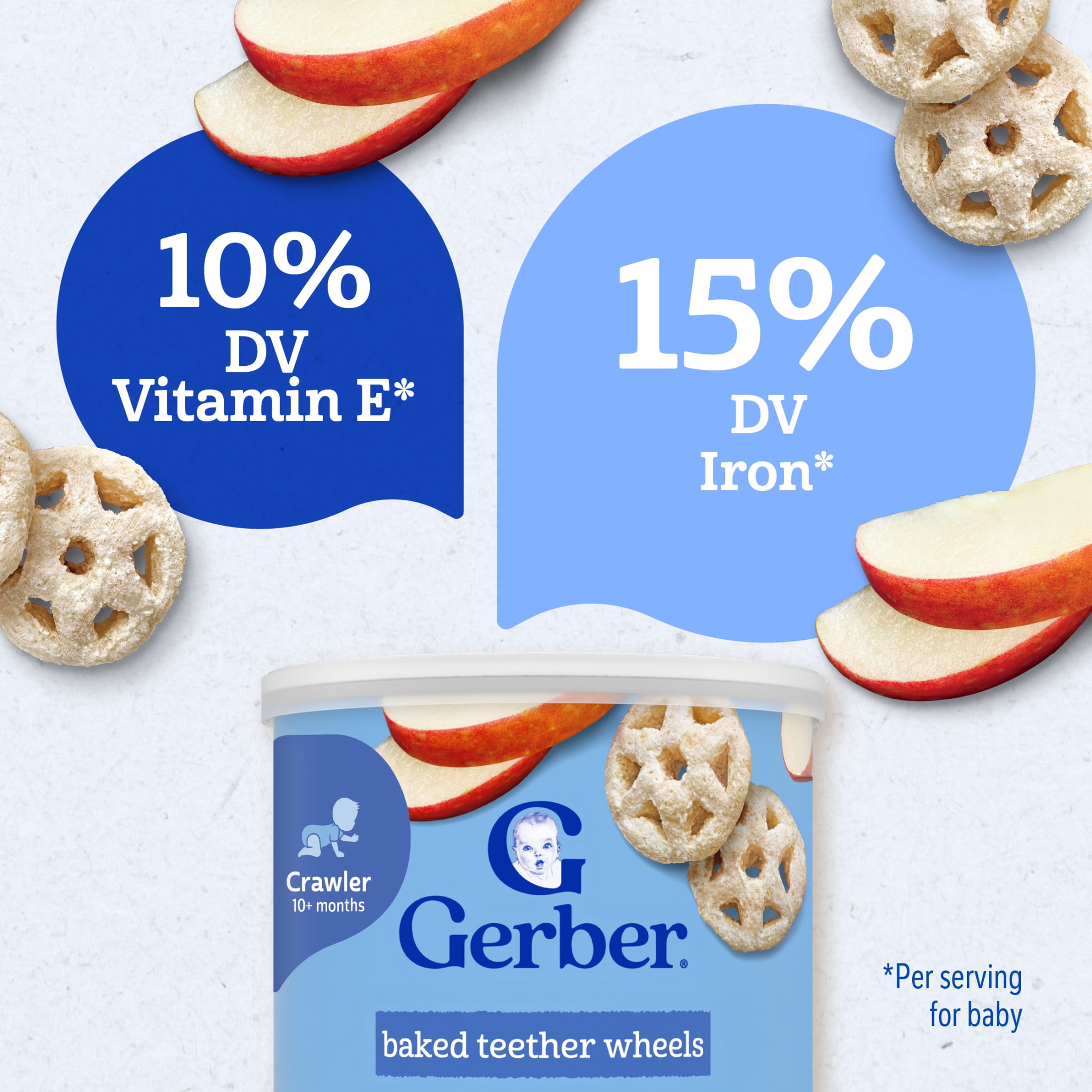 (2 pack) Gerber Snacks for Baby Teether Wheels, Apple Harvest, 1.48 oz Canister