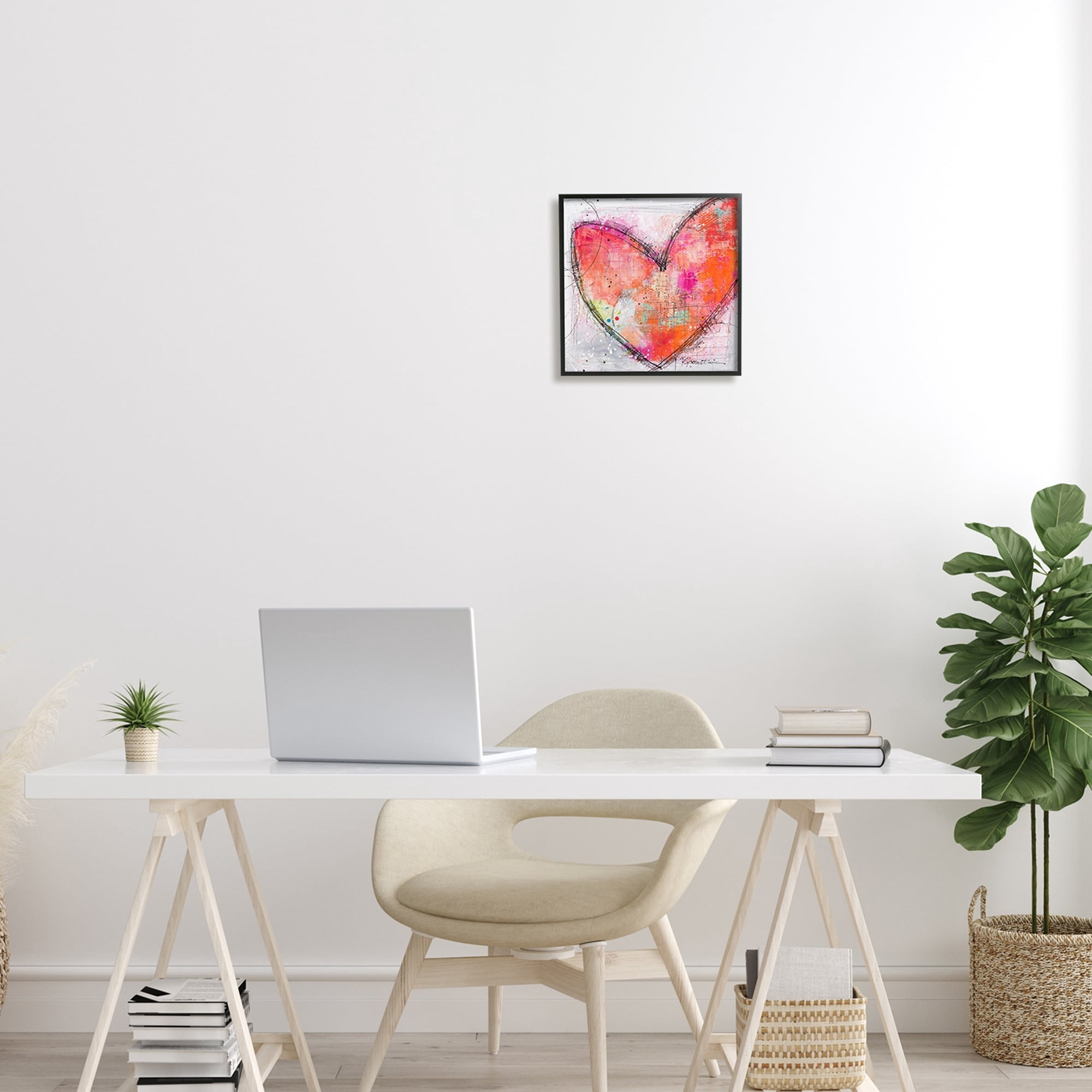 Red Paint Splatter Heart Black Hatching Design Abstract Painting Framed Art Print Wall Art
