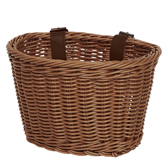 Handwoven Rattan Bicycle Front Basket Brown Woven Bike Cargo Holder with Leather Straps for Handlebar Mounted Storage 8" X 6" X 6"