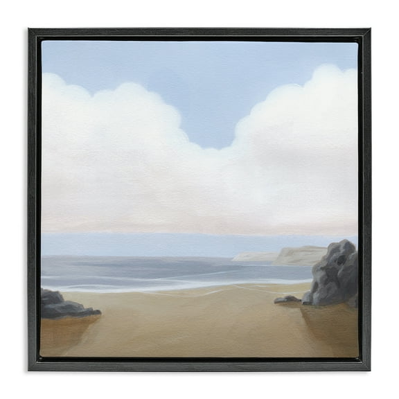 Stupell Industries Soft Clouds Over Beach Landscape Painting Black Floater Framed Canvas Art Print Wall Art, 18 x 18