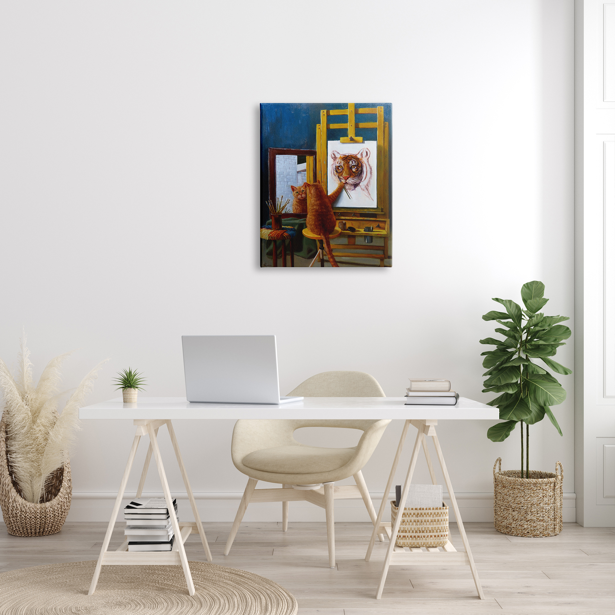 The Stupell Home Decor Collection Cat Confidence Self Portrait as a Tiger Funny Painting Oversized Stretched Canvas Wall Art, 24 x 1.5 x 30