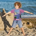 thumbnail image 3 of FORMRS Boys Rash Guard Short Sleeves Swim Shirt Quick Dry UPF 50+ Sun Protection, Sizes 3-12T, Purple Window Scene, 3 of 6