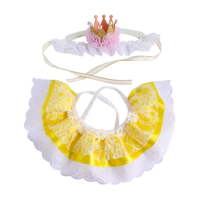 Conjunto de gorro con corona de gato y bufanda de encaje, incluye pañuelo bandana reutilizable y gorro de fiesta. Amarillo