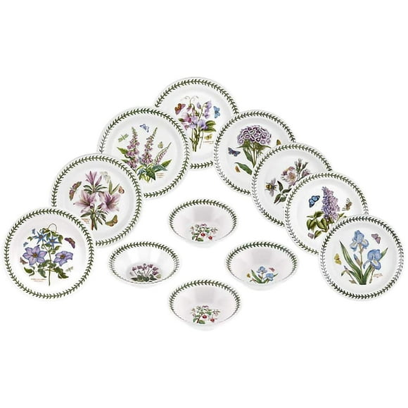 Portmeirion Dinnerware - Botanic Garden 12 Piece Earthenware Dish Set - Includes 4 10.5" Dinner Plates, 4 8.5" Salad Plates, and 4 6.5" Oatmeal Bowls