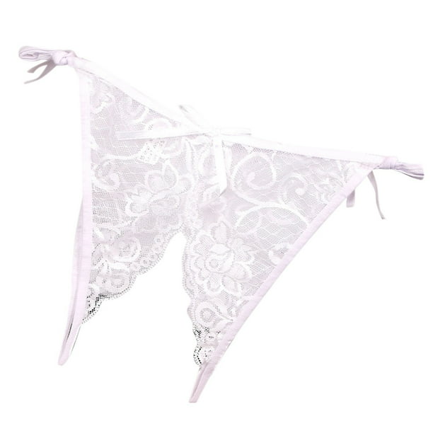 Pantalones triangulares de encaje sexy de cintura baja y entrepierna abierta para mujer: lazo bonito, sin costuras, ropa interior para el día a día/casual/club, talla única para cinturas de 58-90 cm