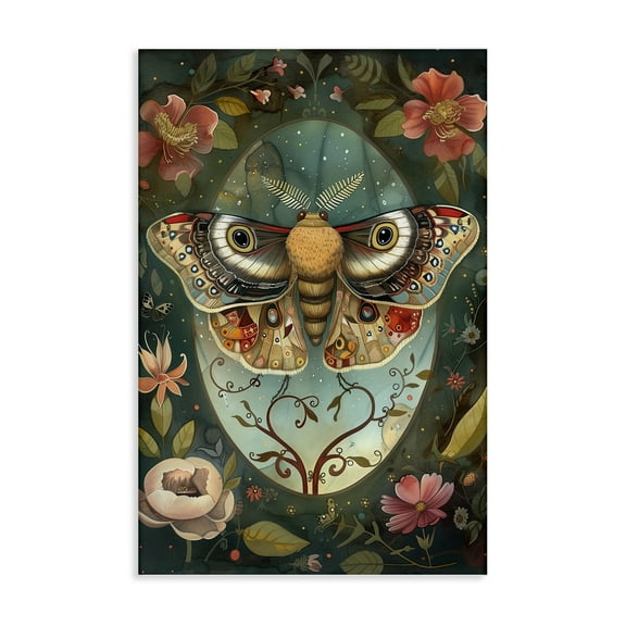 Stupell Industries Ornate Botanicals & Moth Floral Painting Wrapped Canvas Canvas Art Print Wall Art, 16 x 24