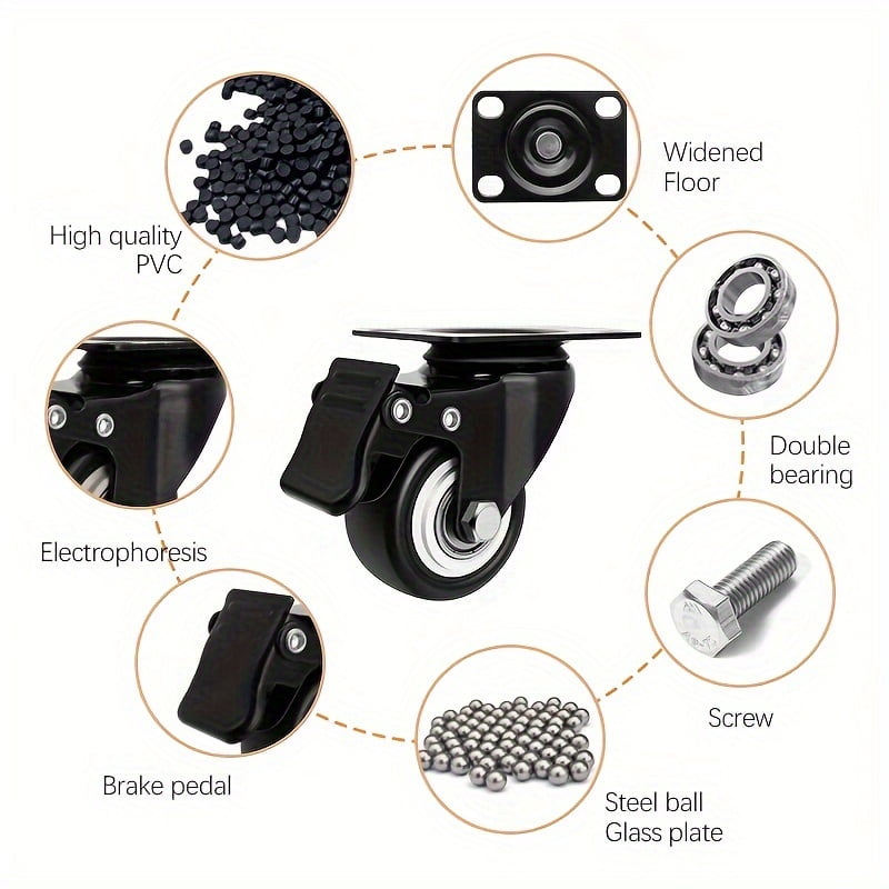 2" Plate Caster Wheels Heavy Duty 600 Lbs Load Capacity Swivel Casters with Brake Set Of 4, Safety Dual Locking, No Noise Wheels for Furniture, Carts (Screws And Screwdriver)