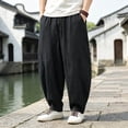 thumbnail image 2 of SAWOBUUN Mens Cotton Linen Harem Pants Loose Fit Wide Leg Elastic Waist Drawstring Breathable Relaxed Fit Beach Trousers, 2 of 6