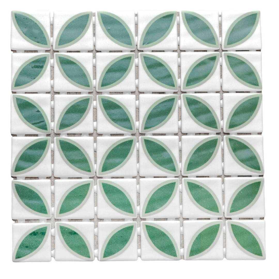 The Tile Life Eterna Lily 2" x 2" Basil Matte & Shiny Glass Mosaic Wall Tile, 1 Sheet