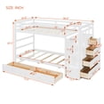 thumbnail image 3 of Twin Over Twin Kids/Teens Bunk Bed with Buit-In Staircase, Wooden Storage Bed Frame with 6 Drawers, 3 of 12