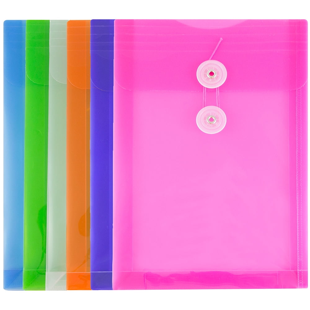 JAM Paper Button String Plastic Envelopes, Multicolor Pack, 6 1/4 x 9 1/4, 6 per Pack