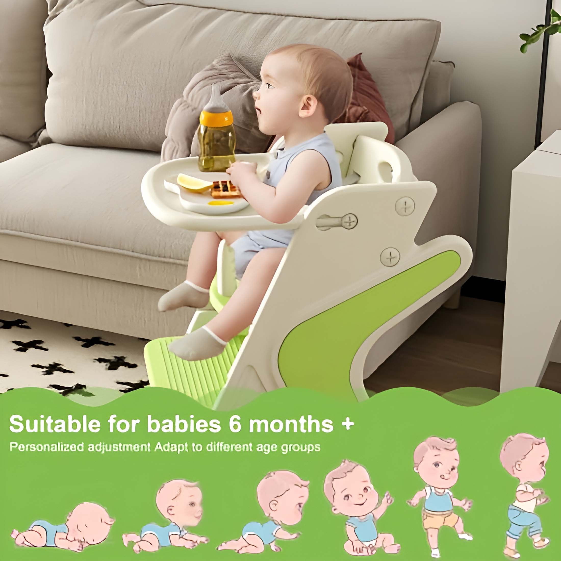 Adjustable Multifunctional High Chair,Child Feeding Seat with 5-Point Safety Harness and Removable Large Tray