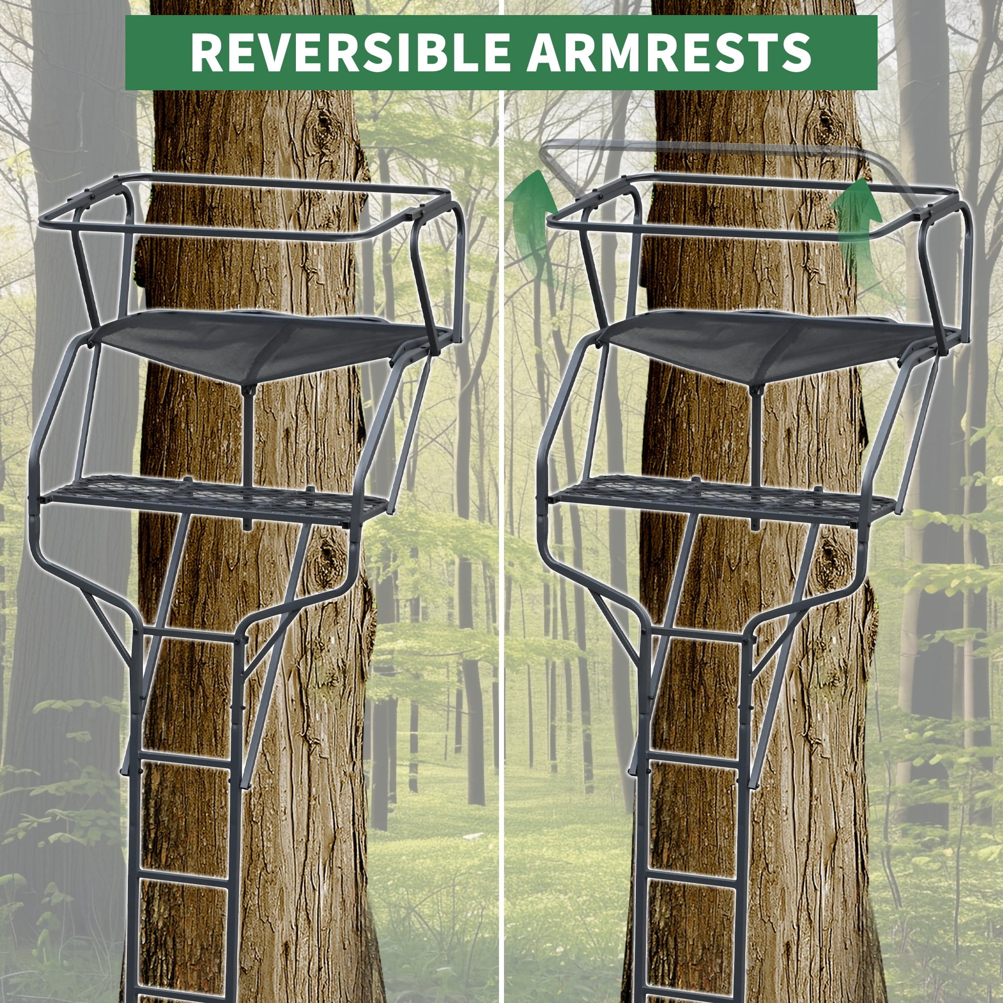 HECASA 18' 2-Man Ladder Tree Stand Climbing Tree Stand for Deer Hunting Elevated Climbing Seat Hunting Gear Equipment Accessories, 500 lb Weight Capacity