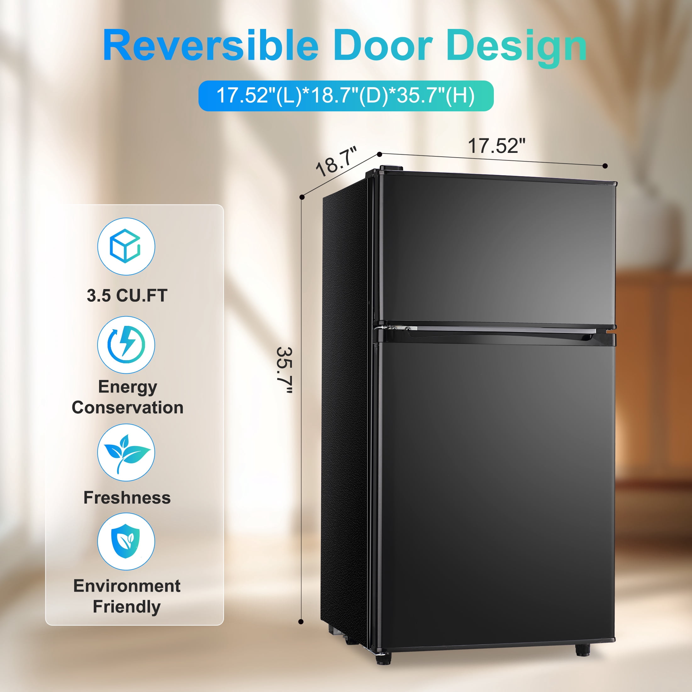 3.5 Cu ft Two Door Mini Fridge with Freezer,Apartment Size Refrigerator,Dark Grey,New