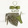 thumbnail image 6 of Pop Seller Women's Fashion Drawstring Straps Short Skirt Mesh Bikini Swimsuit Set (3 Sets With Chest Pads Without Steel Bra) Dark Green L, 6 of 7