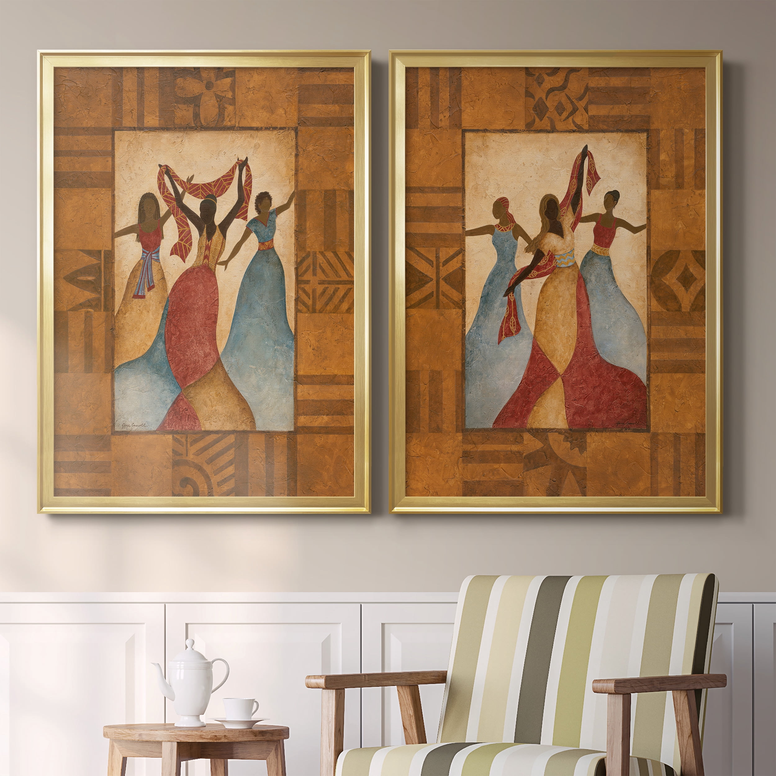2 Piece Set Rhythm Premium Framed Canvas - Ready to Hang - 26.5 x 36.5 Each - Gold Frame