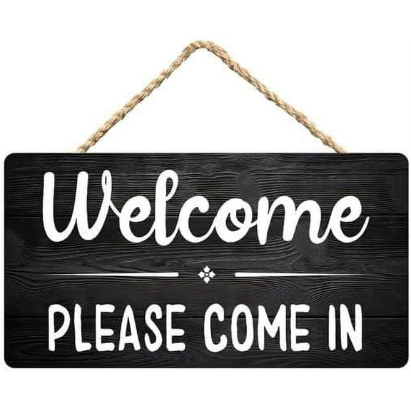 Zomyto Welcome Sign,Please Come In,Office Sign,Front Door Sign Rustic Wooden Hanging Sign 12X6 In Door Hanging Plaques, black-2