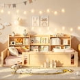 thumbnail image 2 of Bellemave Twin Size Montessori Bed with Storage Bookshelf, Wood Floor Bed Frame with High Safety Rails, Low Profile Kids Bed for Toddler Boys and Girls (Natural), 2 of 7