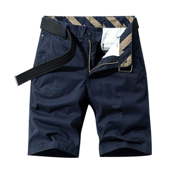 IROINNID Men's Casual Cargo Belt Solid Multi- Pocket Leisure Shorts