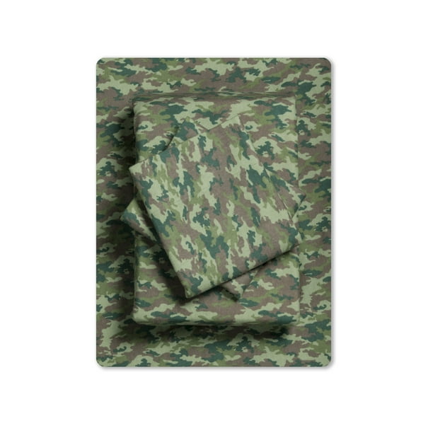 Mainstays Camouflage 155 GSM, 100 Cotton, Flannel Sheet Set, Green