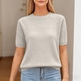 thumbnail image 2 of Short Sleeve Sweater for Women Work Tops Business Casual Tops Crochet Tops Sweater Shirt Travel Outfits Lightweight Sweater Women's Tops, Tees & Blouses Professional Tops Spring Summer Tops Beige L, 2 of 7
