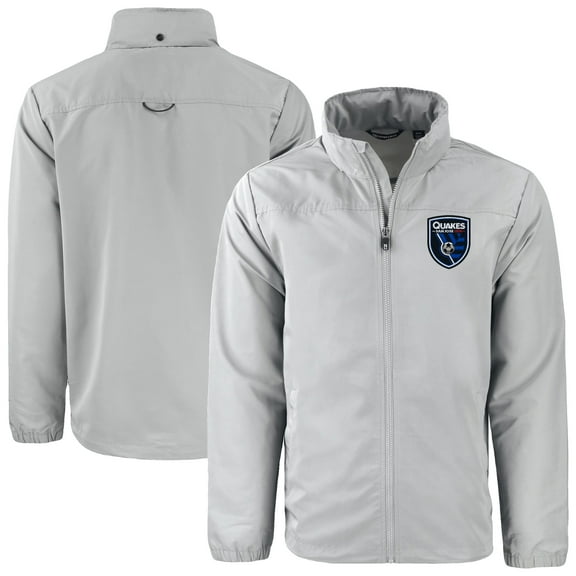 Men's Cutter & Buck  Gray San Jose Earthquakes Big & Tall Charter Eco Knit Recycled Full-Zip Hoodie Jacket
